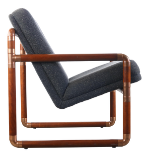 Brass and Walnut Chair with Gray Tweed Upholsterey