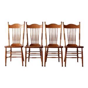 Antique Pressed Back Dining Chairs Set 4