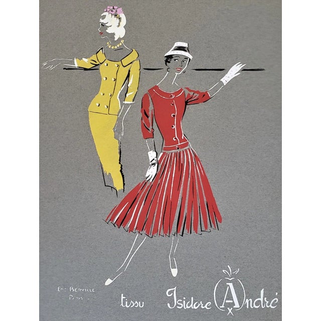 Mid-Century French Fashion Pochoir For Sale
