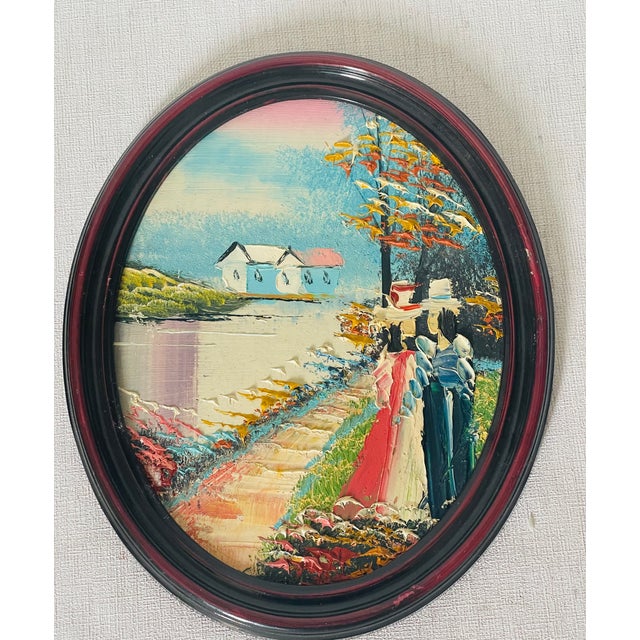 Shabby Chic Pair Vintage Art Paintings in Oval Frames For Sale - Image 3 of 4