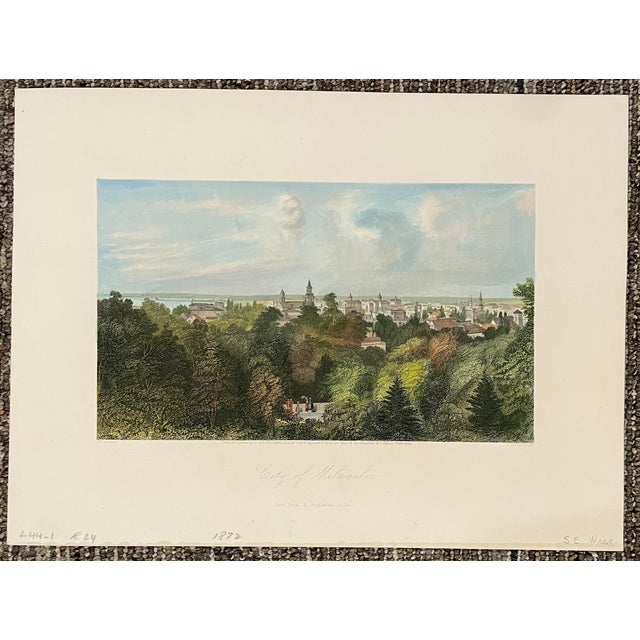 1872 View of Milwaukee, WI, hand colored steel engraving. Published by D. Appleton and Company in New York.