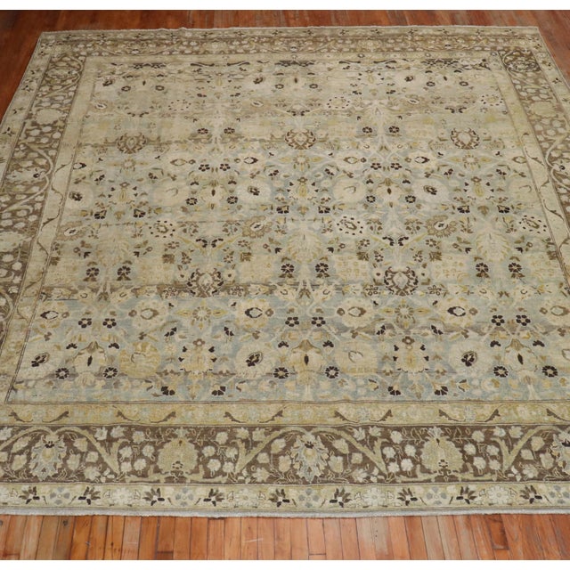 Blue Gray Chartreuse Antique Persian Tabriz Carpet, Early 20th Century For Sale In New York - Image 6 of 6