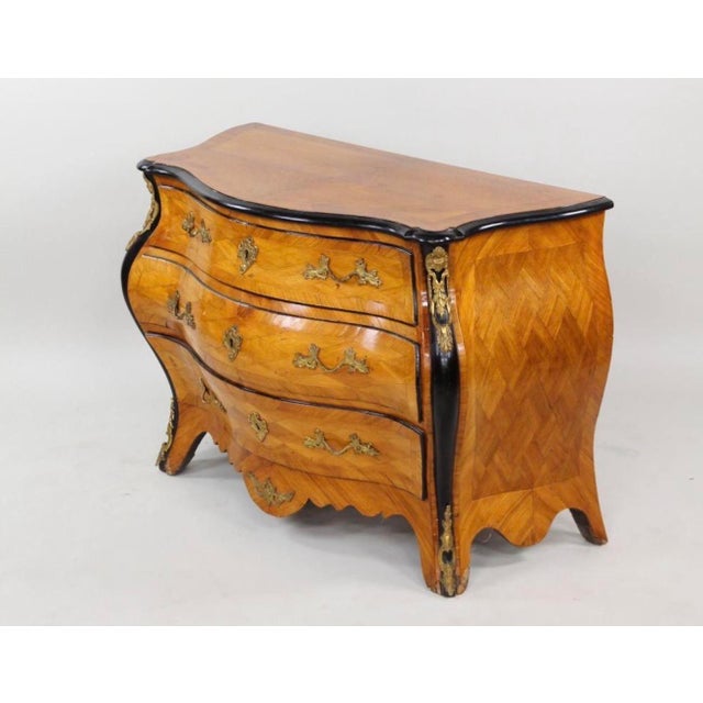 Late 19th Century Swedish French Rococo Parquetry Gilt Bronze Mounted Commode or Bombay Chest For Sale - Image 4 of 15