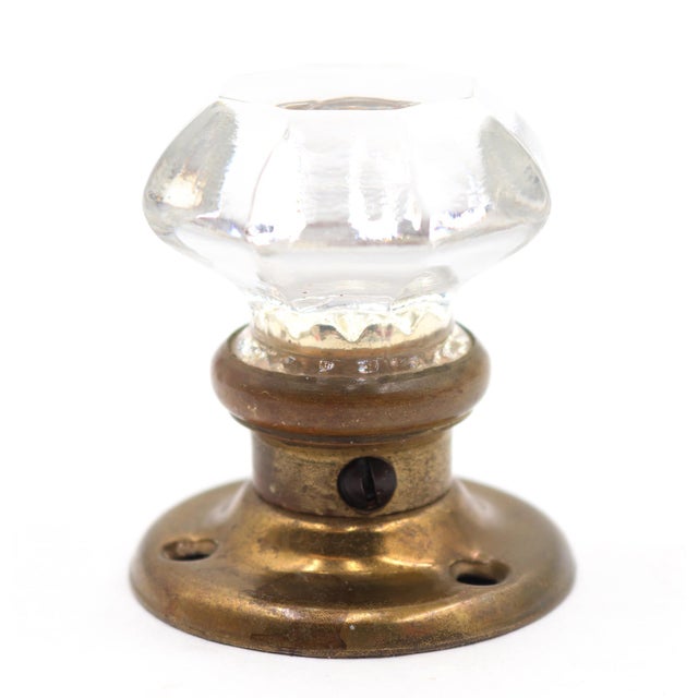 Traditional Antique 1.75 In. Octagon Clear Glass Brass Dummy Door Knob For Sale - Image 3 of 4