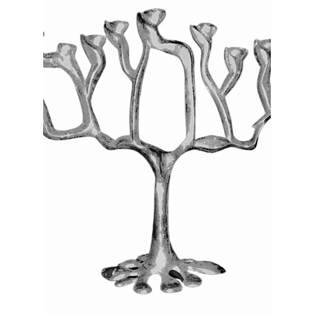 Vintage Mid Century Modern Don Drumm Style Aluminum Abstract Brutalist Artisan Sculpture Menorah For Sale - Image 11 of 13