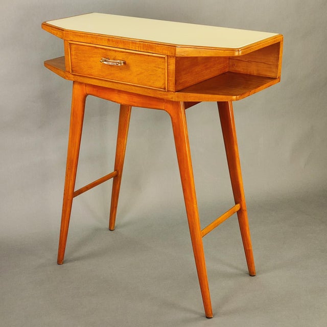 Brown Italian Console Table with Cream Glass Top, 1950s For Sale - Image 8 of 8
