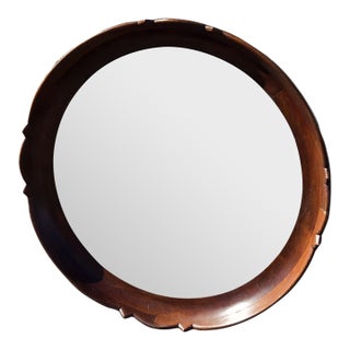 1920 Regency Style Solid Walnut Handmade American Round Mirror. For Sale