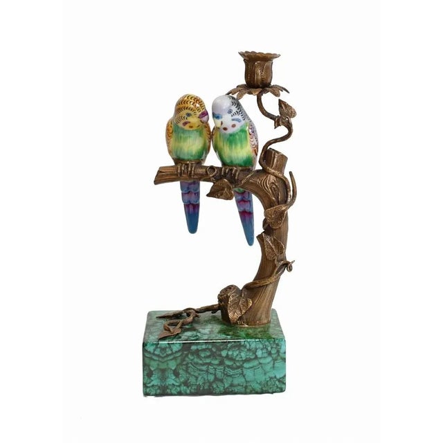 French Budgie Bird Candlestick in Porcelain For Sale - Image 10 of 10