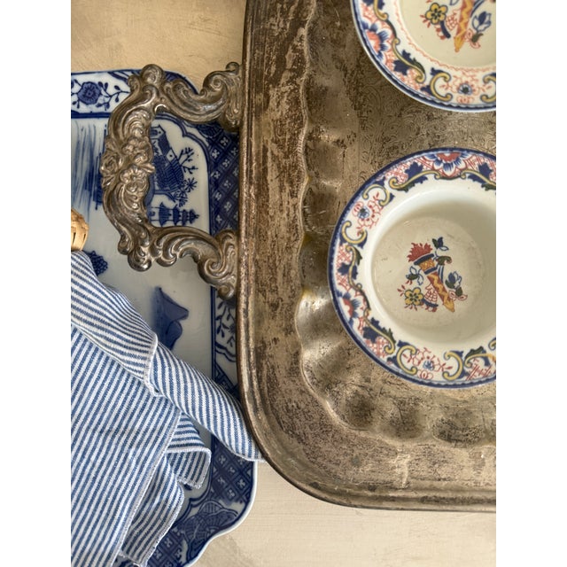 Set of 8 Antique English Small Bowls Wood and Sons Transferware Fruit Dessert Dishes Blue Red For Sale - Image 11 of 12