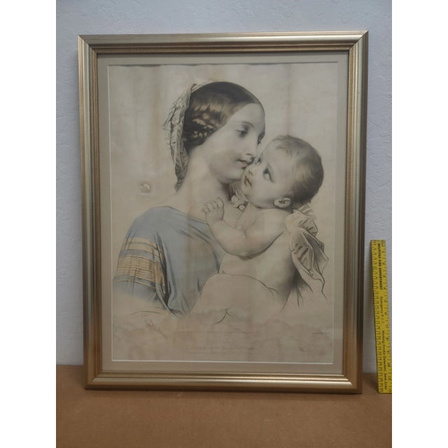 American Antique Madonna And Child Framed Lithograph For Sale - Image 3 of 3