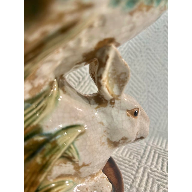 Ceramic Late 20th Century Majolica Style Bunny Rabbit Compote From Three Hands Corp For Sale - Image 7 of 12