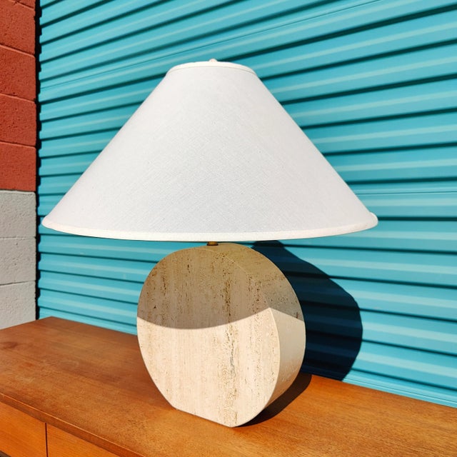 Off-white 1980s Vintage Postmodern Travertine Table Lamp For Sale - Image 8 of 8