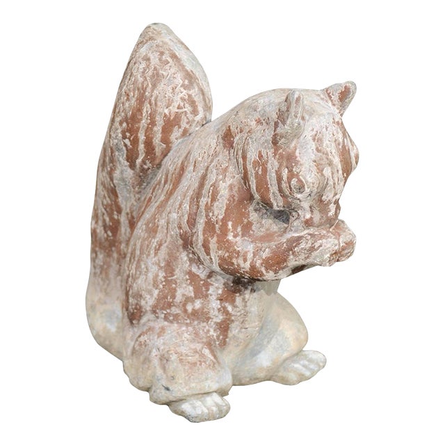 English 1930s Painted Lead Animal Sculpture Depicting a Squirrel Eating a Nut For Sale