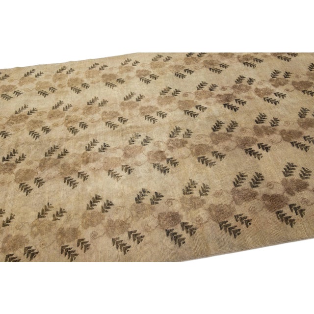 Transitional Antique Khotan Handmade Floral Pattern Wool Rug in Tan For Sale - Image 3 of 7