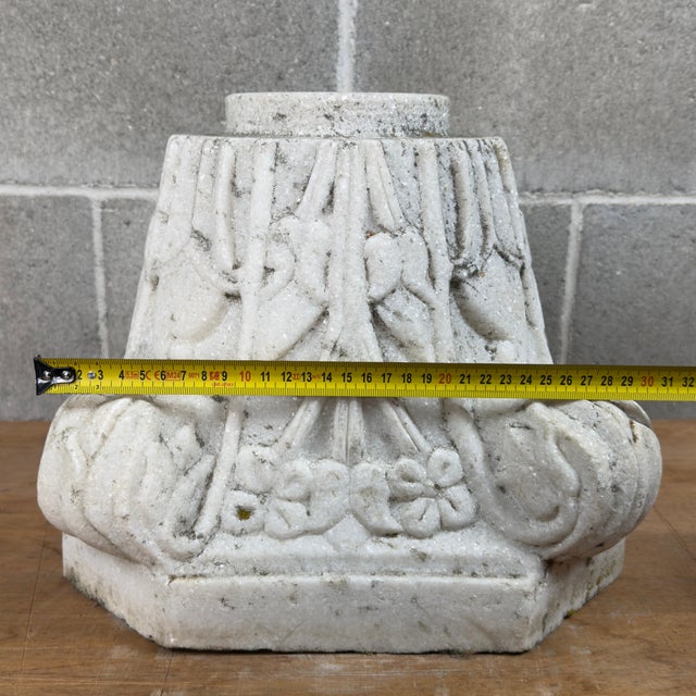 Hand-Carved White Marble Capital in Relief, 20th Century For Sale - Image 11 of 12