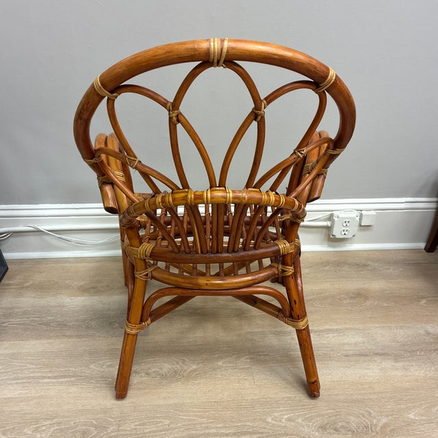 1960s Mid-Century Pencil Reed Rattan and Bamboo Fan Back Chair For Sale - Image 4 of 5