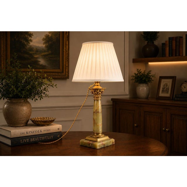 Antique Onyx Column Table Lamp with Gilt Bronze, France, 1890s For Sale - Image 11 of 12