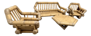 Bamboo Sofas, Armchairs and Coffee Table, 1970, Set of 4