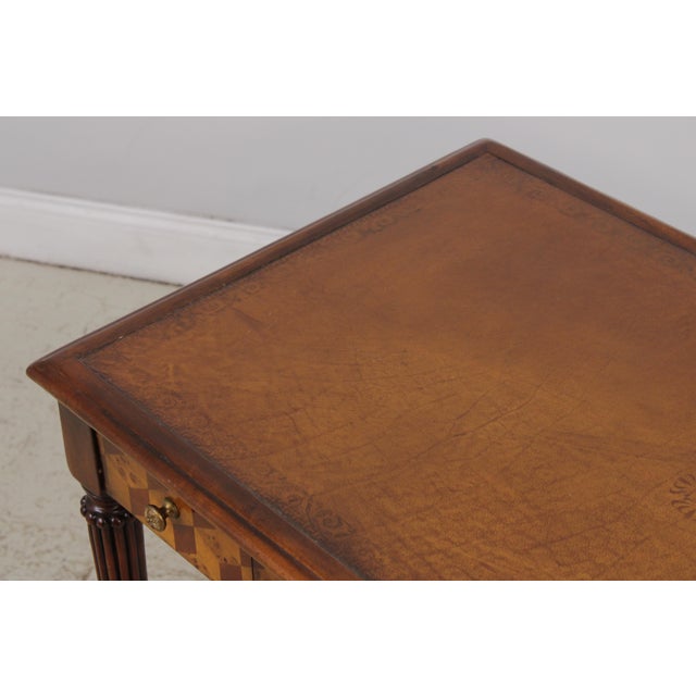Theodore Alexander Attributed Marquetry Inlaid Leather Top Writing Desk For Sale - Image 9 of 17
