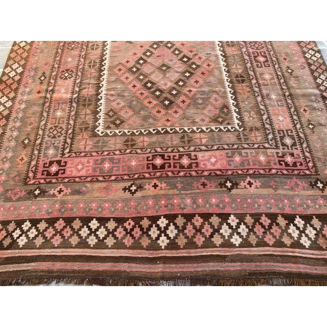 Vintage Maimana Kilim Rug in Rose, Brown and Cream, 8.2 X 13.4 Ft For Sale - Image 4 of 10