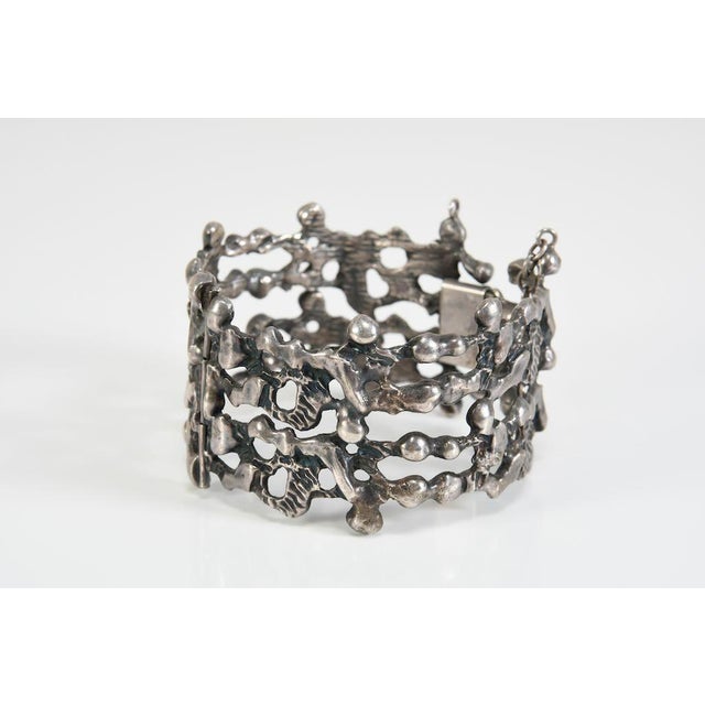 Metal Mid-Century Modernist Brutalist 835 Silver Bracelet by Pegria in the style of Guy Vidal, Italy, 1960s For Sale - Image 7 of 10