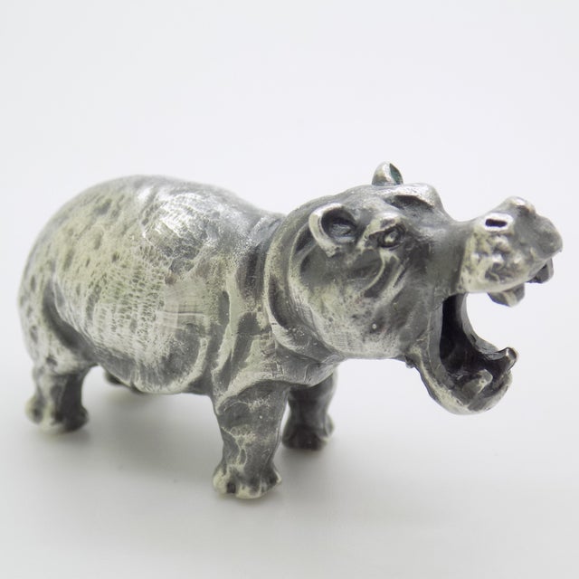 1960s Vintage Italian Handmade Genuine Silver Rare Hippopotamus Figurine Miniature Sculpture, Made in Tuscany For Sale - Image 5 of 11
