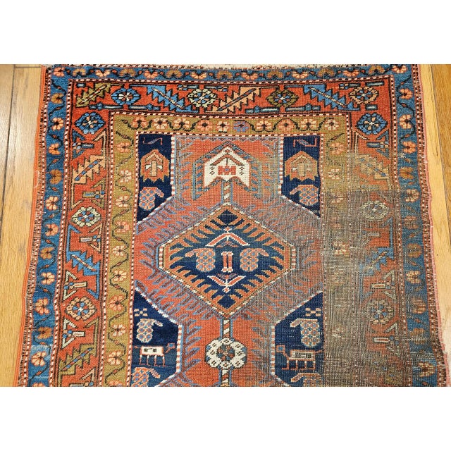 Vintage Persian Heriz Serapi Runner, Hand-Knotted Wool, Geometric Pattern, Terracotta & Navy, 3x16 For Sale - Image 12 of 15