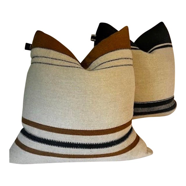 Pair of Luxury Libeco Belgian Linen & Wool 27” Euro Pillows With Rh Inserts For Sale