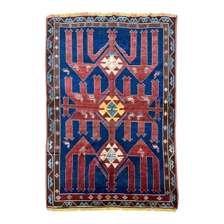 Vintage Turkish Geometric Wool Rug 4’8” X 7’2” For Sale
