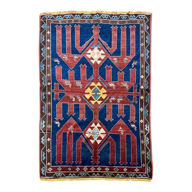 Vintage Turkish Geometric Wool Rug 4’8” X 7’2” For Sale