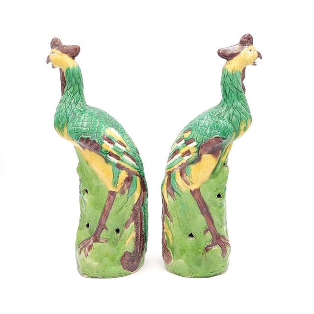Chinese Large Pair of Chinese Export Porcelain Phoenixes, Circa 1900. Restored For Sale - Image 3 of 7