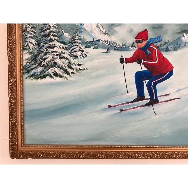 Large Vintage Ski Scene Oil Painting by Phil Julian For Sale In Orlando - Image 6 of 7