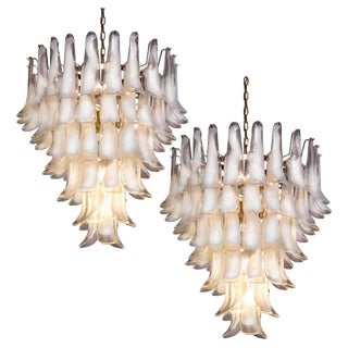 Glass 75 White Petal Chandeliers, Murano, 1990s, Set of 2 For Sale