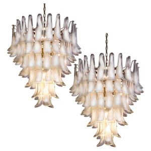 Glass 75 White Petal Chandeliers, Murano, 1990s, Set of 2