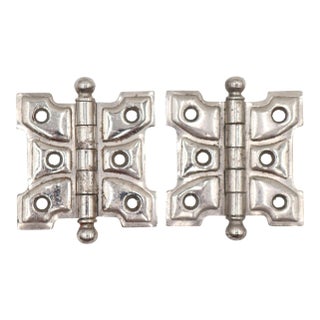 Pair of Vintage 2.5 X 2.5 In. Chrome Steel Butterfly Cabinet Hinges For Sale