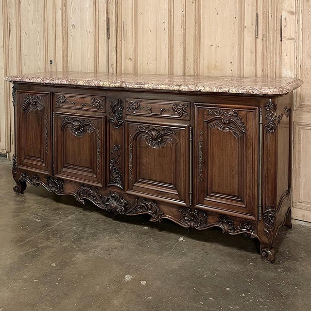 Grand Antique French Walnut Louis XIV Marble Top Buffet ~ Sideboard For Sale - Image 4 of 18