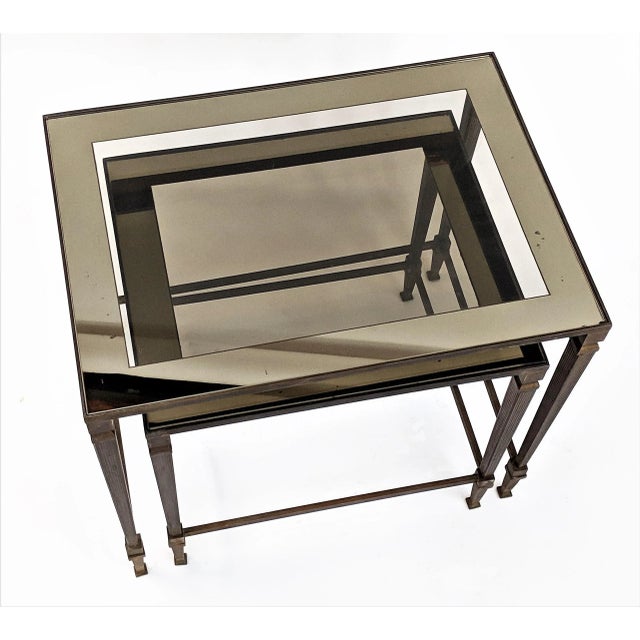 1960s 1960s Hollywood Regency Maison Jansen Bronze and Glass Nesting Tables - 2 Pieces For Sale - Image 5 of 13