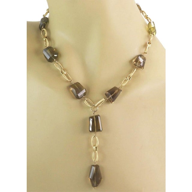 Mid 20th Century Smoky Quartz Fancy Oval Link 14k Yellow Gold Lariat Necklace For Sale In Miami - Image 6 of 6