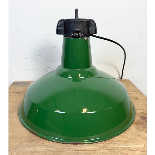 Industrial Green Enamel Factory Pendant Lamp, 1960s For Sale - Image 11 of 18