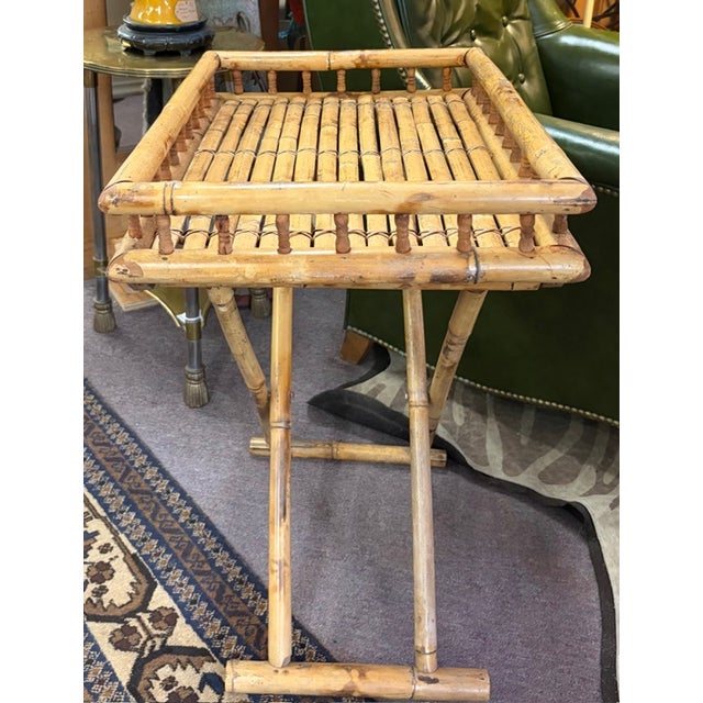 Mid-Century Modern Mid Century Folding Bamboo and Rattan Tray Table For Sale - Image 3 of 6