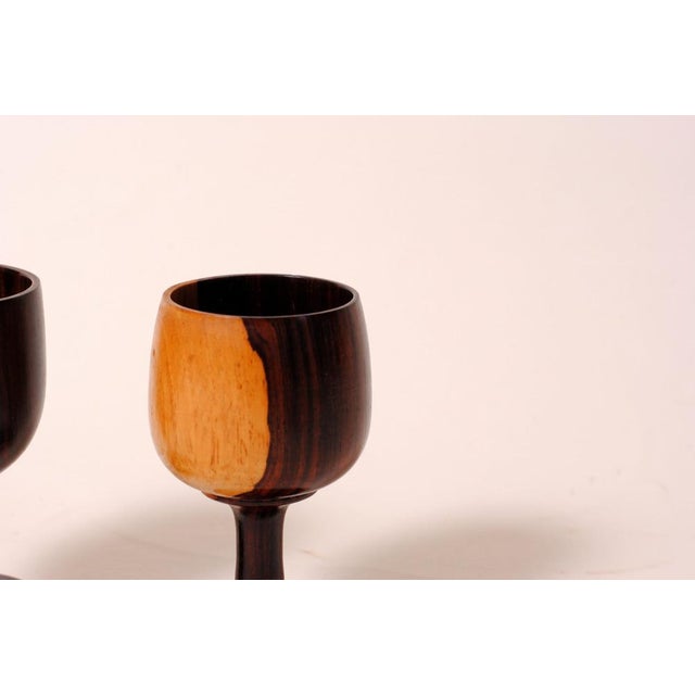 Carved Olive Wood Wine Glasses, 1960s, Set of 3 For Sale - Image 3 of 7