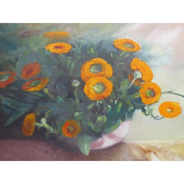 B. Cortes, Marigolds in a Vase, Oil Painting For Sale - Image 7 of 13