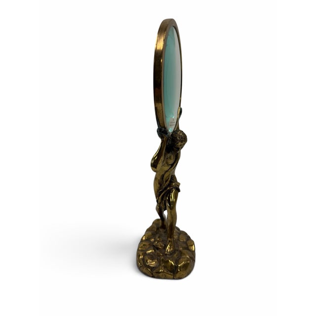 Mid 20th Century Vintage Maitland-Smith Bronze Greek God Atlas Desk Magnifying Glass Stand For Sale - Image 5 of 8