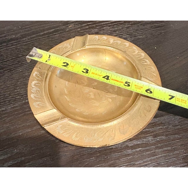 Pair of Vintage Etched Solid Brass Ashtrays From India, 6.25” Dia. For Sale - Image 6 of 8