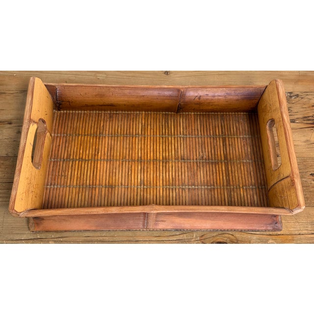 Asian Vintage Chunky Bamboo and Split Reed Tray For Sale - Image 3 of 9