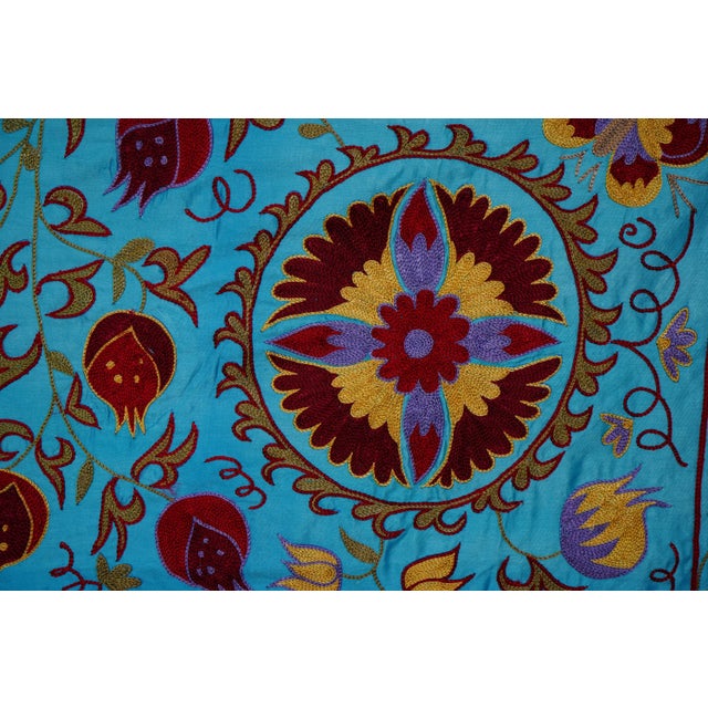 Blue Uzbek Suzani Wall Art – Camel & Floral Motif Embroidery 3'4'' X 6'2'' For Sale - Image 10 of 13