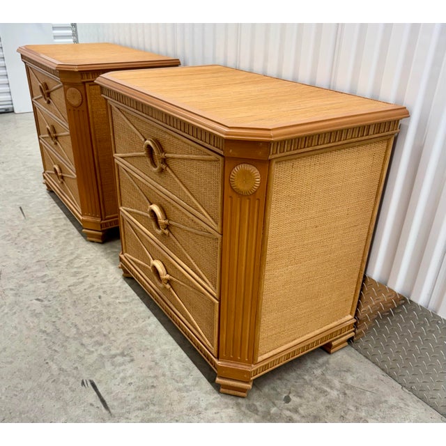 Hollywood Regency Pair Boho Chic Neoclassic Split Reed and Rattan Large Kosugo Side Chests For Sale - Image 3 of 8