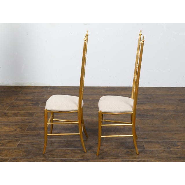 Pair of Midcentury Italian Gilt Wood High Back Side Chairs with Upholstery For Sale In Atlanta - Image 6 of 12