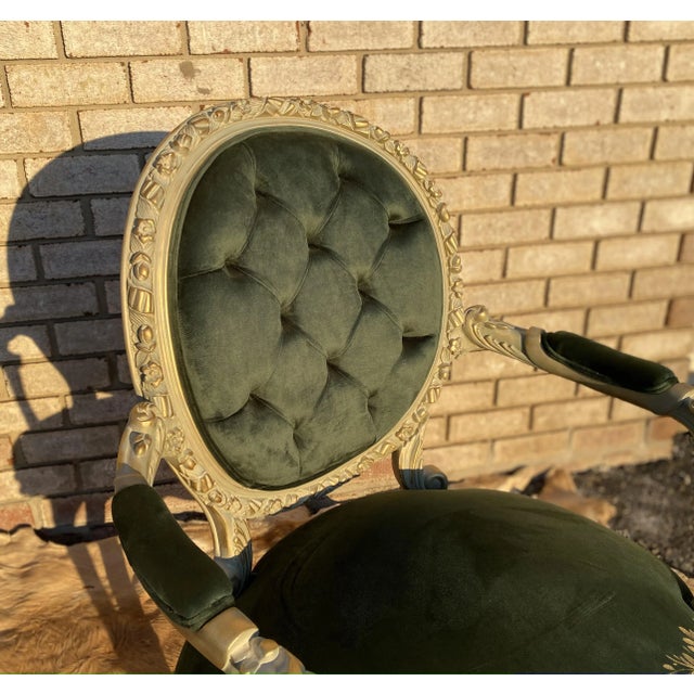 Wood Victorian Style Green Velvet French Style Arm Chair/Settee For Sale - Image 7 of 8