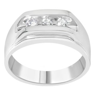 Men's .925 Sterling Silver 1/3 Cttw Diamond Channel Set 3 Stone Ring Band (I-J Color, I3 Clarity) - Ring - Size 10 For Sale